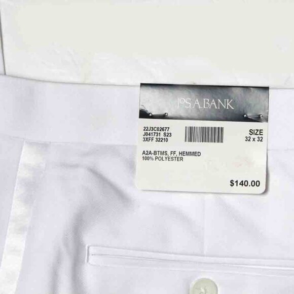 NEW Jos A Bank White Tuxedo Pants Flat Front Men's Slim Fit Size 32 X 32 - Picture 2 of 2